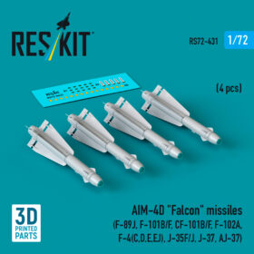 Reskit AIM-4D "Falcon" missiles (4 pcs) , J-35F/J, J-37, AJ-37) (3D Printed) (1/72) RS72-0431