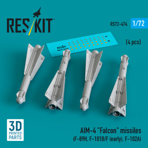 Reskit AIM-4 "Falcon" missiles (4 pcs) , F-102A) (3D Printed) (1/72) RS72-0474