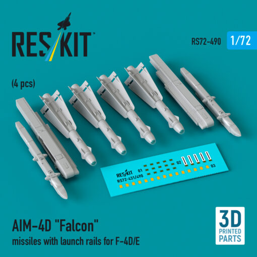 Reskit AIM-4D "Falcon" missiles with launch rails for F-4D/E (4 pcs) (1/72) RS72-0490