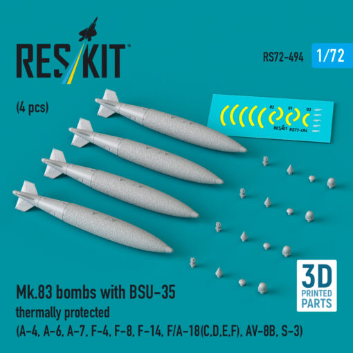 Reskit Mk.83 bombs with BSU-35 thermally protected (4 pcs) , AV-8B, S-3) (3D printed) (1/72) RS72-0494