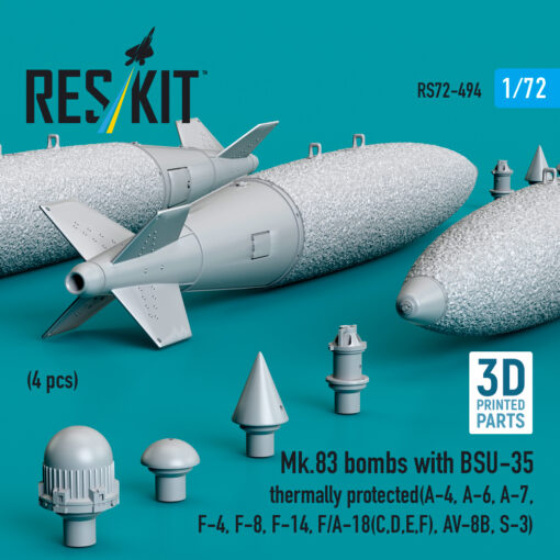 Reskit Mk.83 bombs with BSU-35 thermally protected (4 pcs) , AV-8B, S-3) (3D printed) (1/72) RS72-0494 - Image 2