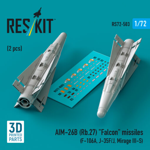 Reskit AIM-26B (Rb.27) "Falcon" missiles (F-106A, J-35F/J, Mirage III-S) (3D Printed) (1/72) RS72-0503