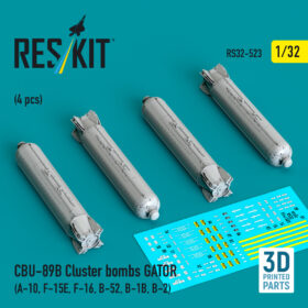 Reskit CBU-89B cluster bombs GATOR (4 pcs) (3D Printed) (1/32) RS32-0523