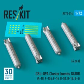 Reskit CBU-89A cluster bombs GATOR (4 pcs) (3D Printed) (1/72) RS72-0514
