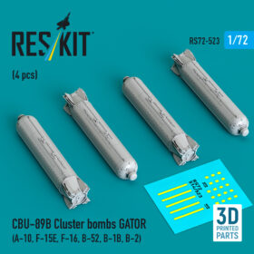 Reskit CBU-89B cluster bombs GATOR (4 pcs) (3D Printed) (1/72) RS72-0523