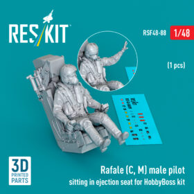 Reskit Rafale (C, M) male pilot sitting in ejection seat for HobbyBoss kit (3D Printed) (1/48)