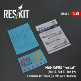 Reskit MiG-25PDS "Foxbat" (Red 17, Red 87, Red 89) Ukrainian Air Forces (Decals with Stencils) (1/48)