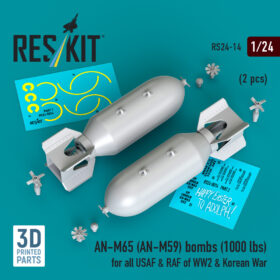 Reskit AN-M65 (AN-M59) bombs for all USAF & RAF of WW2 & Korean War (2 pcs) (3D Printed) (1/24) RS24-0014