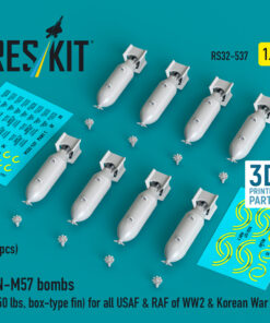 Reskit AN-M57 bombs (250 lbs, box-type fin) for all USAF & RAF of WW2 & Korean War (3D Printed) (1/32) RS32-0537