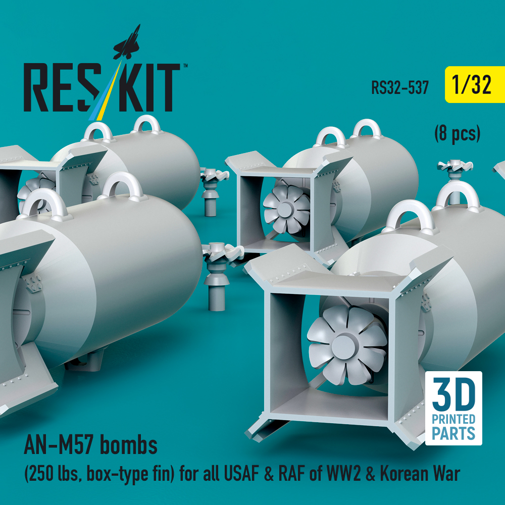 Reskit AN-M57 bombs (250 lbs, box-type fin) for all USAF & RAF of WW2 & Korean War (3D Printed) (1/32) RS32-0537 - Image 3