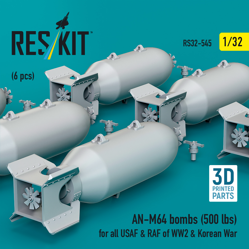Reskit AN-M64 bombs (500 lbs) for all USAF & RAF of WW2 & Korean War (3D Printed) (1/32) RS32-0545 - Image 3