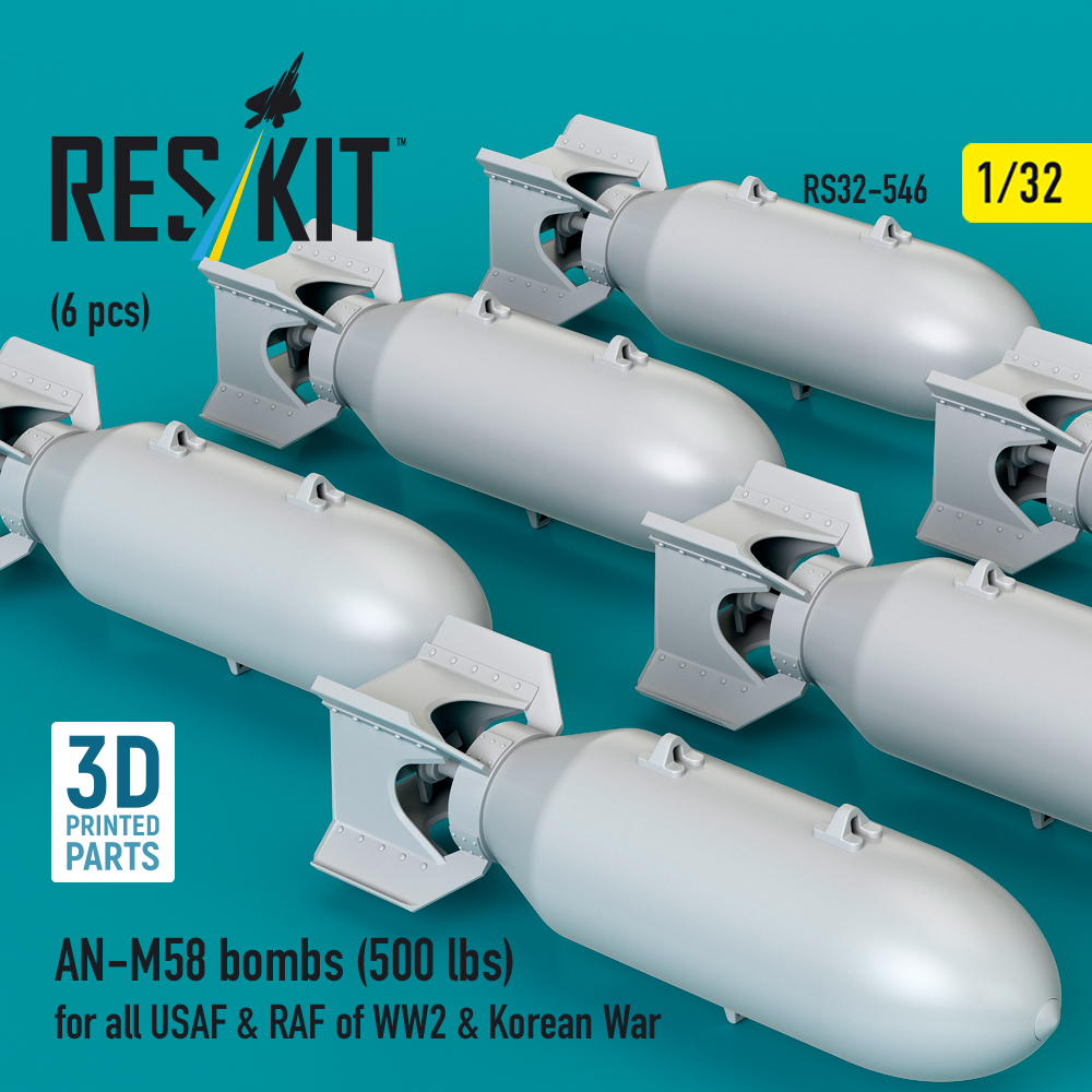 Reskit AN-M58 bombs (500 lbs) for all USAF & RAF of WW2 & Korean War (3D Printed) (1/32) RS32-0546 - Image 2