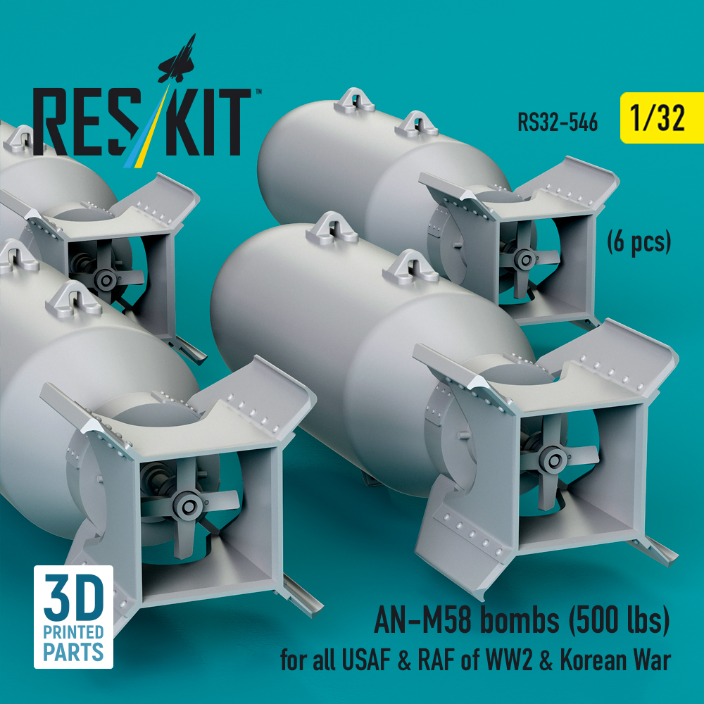 Reskit AN-M58 bombs (500 lbs) for all USAF & RAF of WW2 & Korean War (3D Printed) (1/32) RS32-0546 - Image 3