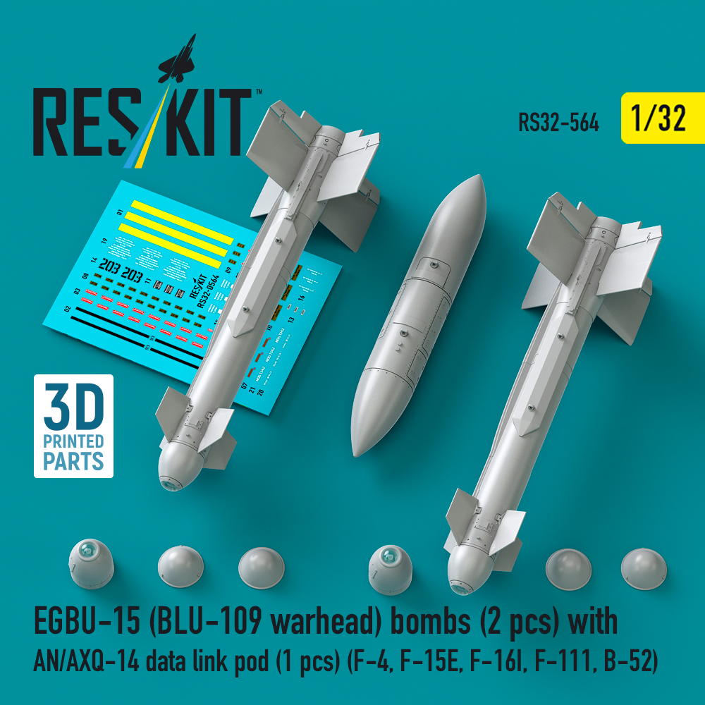 Reskit EGBU-15 (BLU-109 warhead) bombs with AN/AXQ-14 data link pod (1 pcs) (F-4, F-15E, F-16I, F-111, B-52) (3D Printed) (1/32) RS32-0564