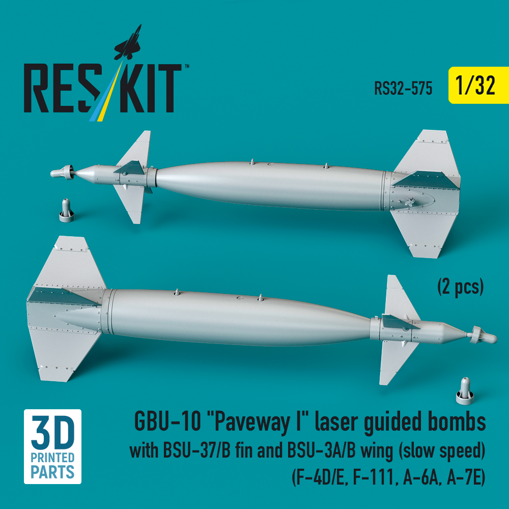 Reskit GBU-10 "Paveway I" laser guided bombs with BSU-37/B fin and BSU-3A/B wing (slow speed) (F-4D/E, F-111, A-6A, A-7E) (3D Printed) (1/32) RS32-0575 - Image 2