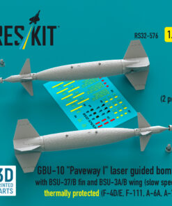 Reskit GBU-10 "Paveway I" laser guided bombs with BSU-37/B fin and BSU-3A/B wing (slow speed) thermally protected (F-4D/E, F-111, A-6A, A-7E) (3D Printed) (1/32) RS32-0576
