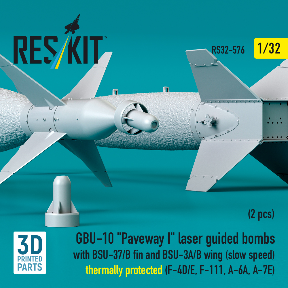 Reskit GBU-10 "Paveway I" laser guided bombs with BSU-37/B fin and BSU-3A/B wing (slow speed) thermally protected (F-4D/E, F-111, A-6A, A-7E) (3D Printed) (1/32) RS32-0576 - Image 2