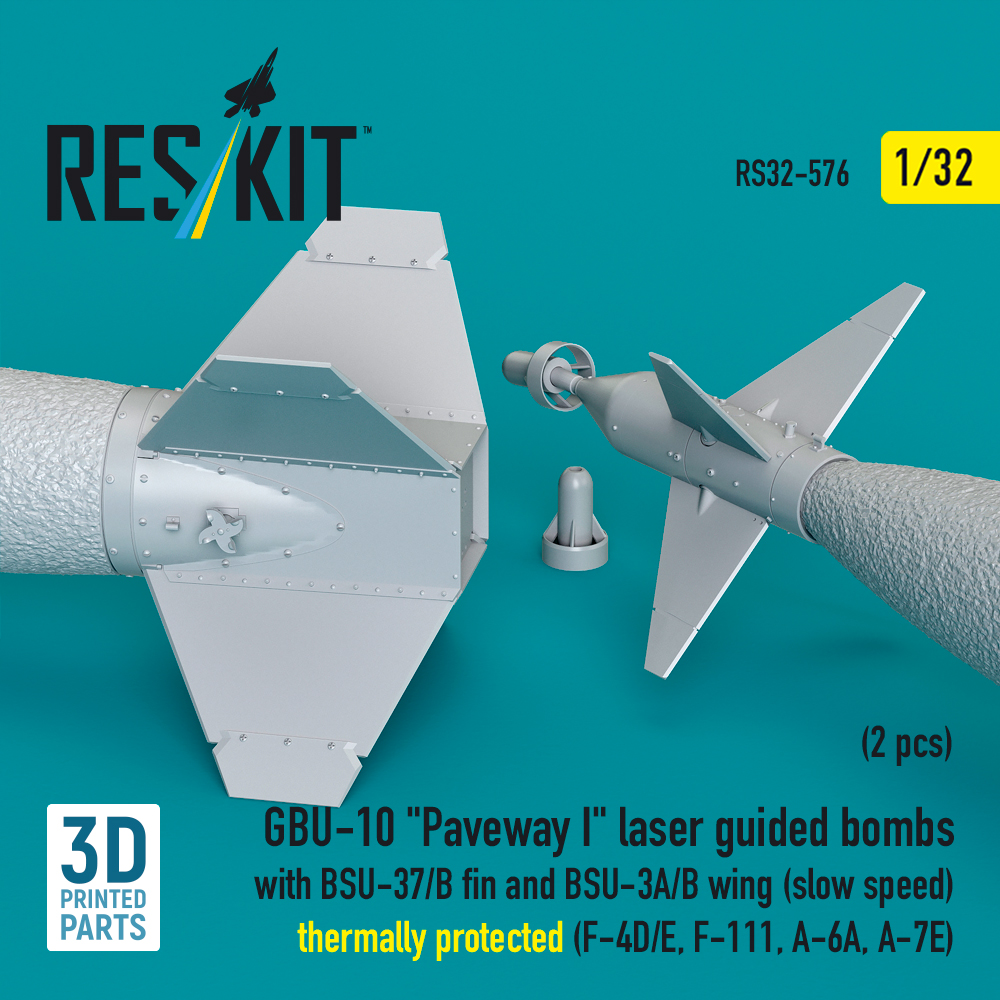 Reskit GBU-10 "Paveway I" laser guided bombs with BSU-37/B fin and BSU-3A/B wing (slow speed) thermally protected (F-4D/E, F-111, A-6A, A-7E) (3D Printed) (1/32) RS32-0576 - Image 3