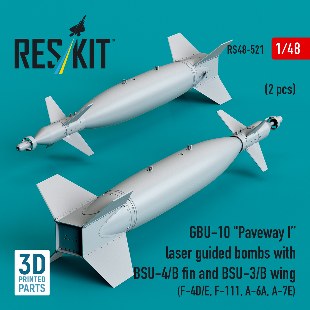 Reskit GBU-10 "Paveway I" laser guided bombs with BSU-4/B fin and BSU-3/B wing (2 pcs) (3D Printed) (1/48) RS48-0521 - Image 2