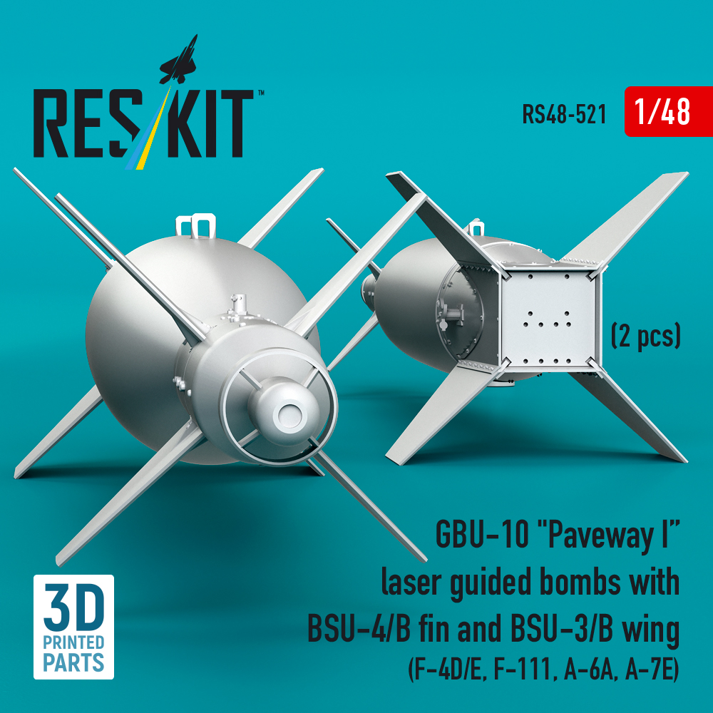 Reskit GBU-10 "Paveway I" laser guided bombs with BSU-4/B fin and BSU-3/B wing (2 pcs) (3D Printed) (1/48) RS48-0521 - Image 3