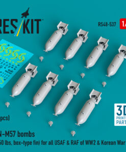 Reskit AN-M57 bombs (250 lbs, box-type fin) for all USAF & RAF of WW2 & Korean War (3D Printed) (1/48) RS48-0537