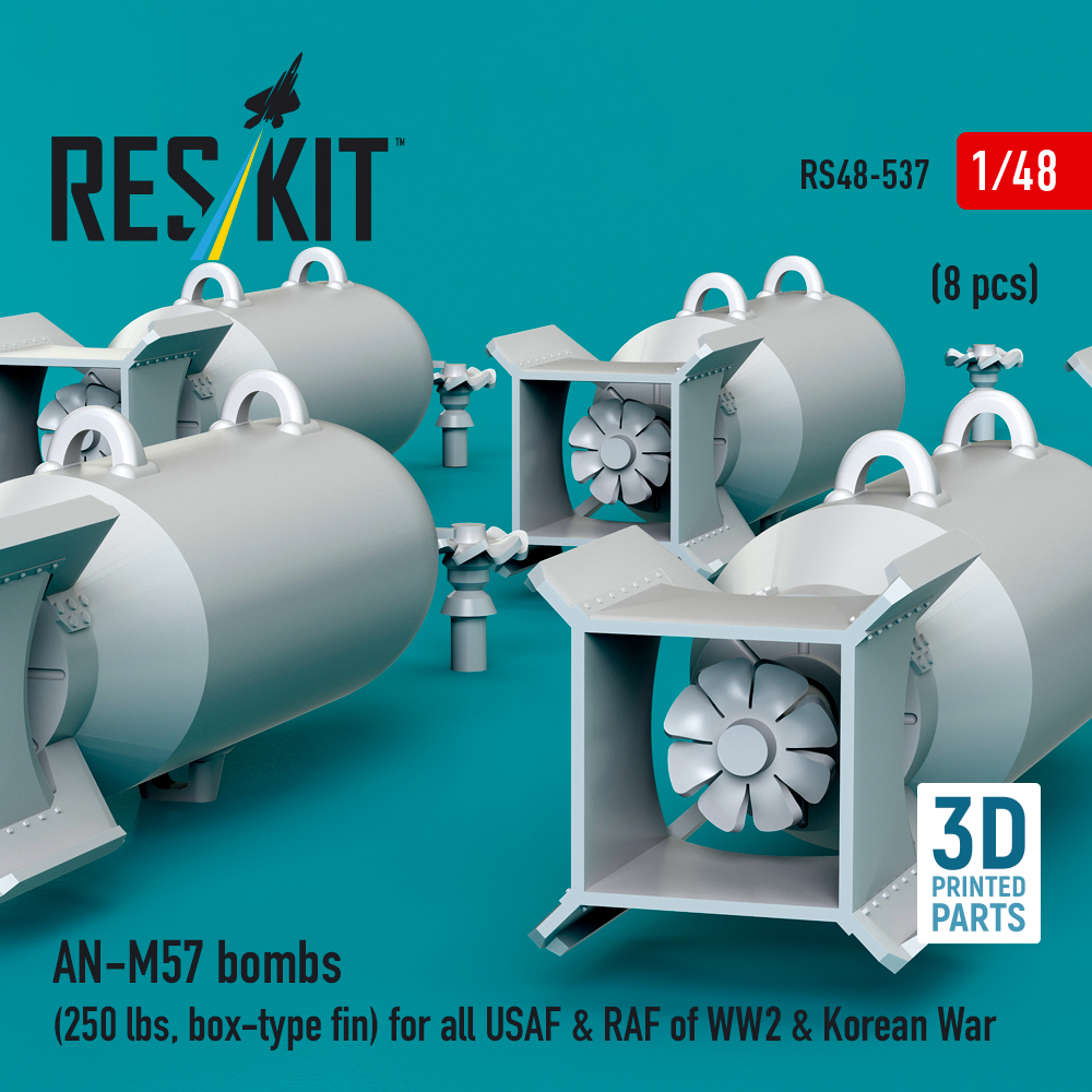 Reskit AN-M57 bombs (250 lbs, box-type fin) for all USAF & RAF of WW2 & Korean War (3D Printed) (1/48) RS48-0537 - Image 3