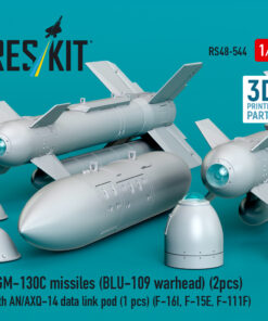 Alternative view of Reskit AGM-130C missiles (2 pcs) with AN/AXQ-14 data link pod (1 pcs) (F-16I, F-15E, F-111F) (3D Printed) (1/48) RS48-0544