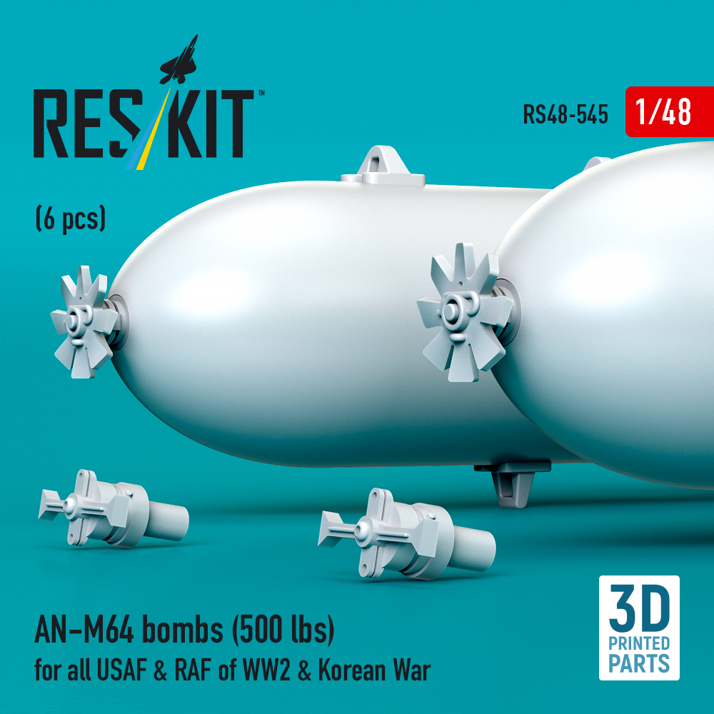 Reskit AN-M64 bombs (6 pcs) for all USAF & RAF of WW2 & Korean War (3D Printed) (1/48) RS48-0545 - Image 2