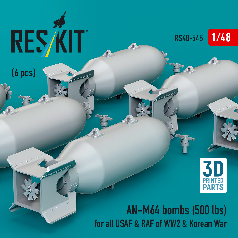 Reskit AN-M64 bombs (6 pcs) for all USAF & RAF of WW2 & Korean War (3D Printed) (1/48) RS48-0545 - Image 3