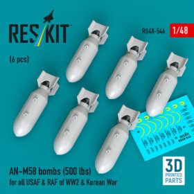 Reskit AN-M58 bombs (6 pcs) for all USAF & RAF of WW2 & Korean War (3D Printed) (1/48) RS48-0546