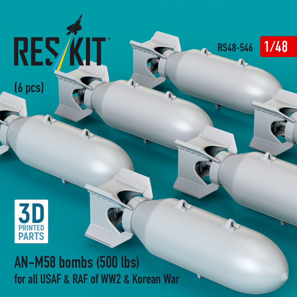 Reskit AN-M58 bombs (6 pcs) for all USAF & RAF of WW2 & Korean War (3D Printed) (1/48) RS48-0546 - Image 2