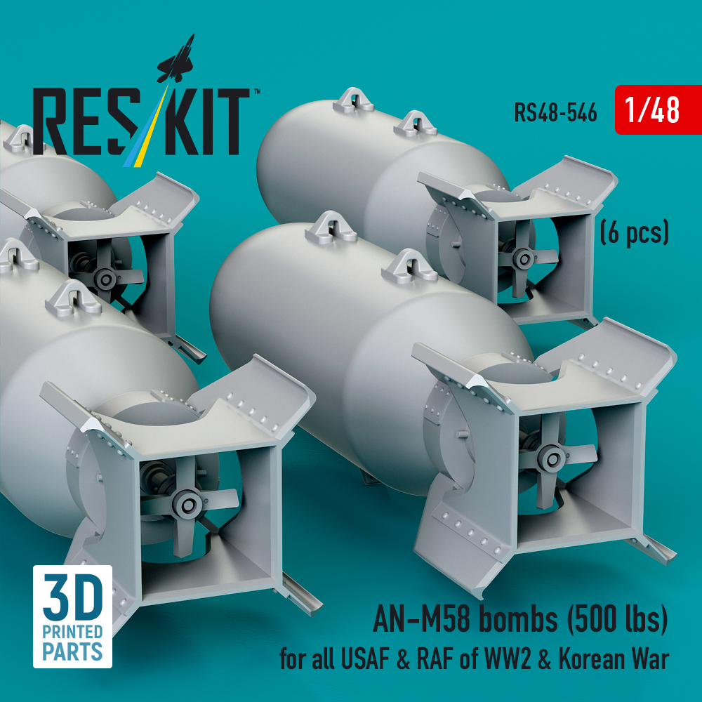 Reskit AN-M58 bombs (6 pcs) for all USAF & RAF of WW2 & Korean War (3D Printed) (1/48) RS48-0546 - Image 3
