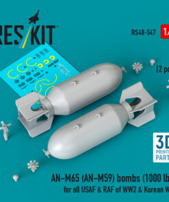 Reskit AN-M65 (AN-M59) bombs (1000 lbs) for all USAF & RAF of WW2 & Korean War (3D Printed) (1/48) RS48-0547
