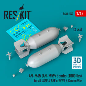 Reskit AN-M65 (AN-M59) bombs (1000 lbs) for all USAF & RAF of WW2 & Korean War (3D Printed) (1/48) RS48-0547