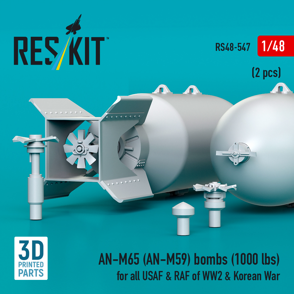 Reskit AN-M65 (AN-M59) bombs (1000 lbs) for all USAF & RAF of WW2 & Korean War (3D Printed) (1/48) RS48-0547 - Image 2