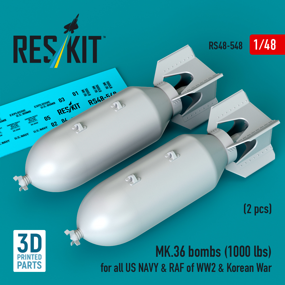 Reskit MK.36 bombs (2 pcs) for all US NAVY & RAF of WW2 & Korean War (3D Printed) (1/48) RS48-0548