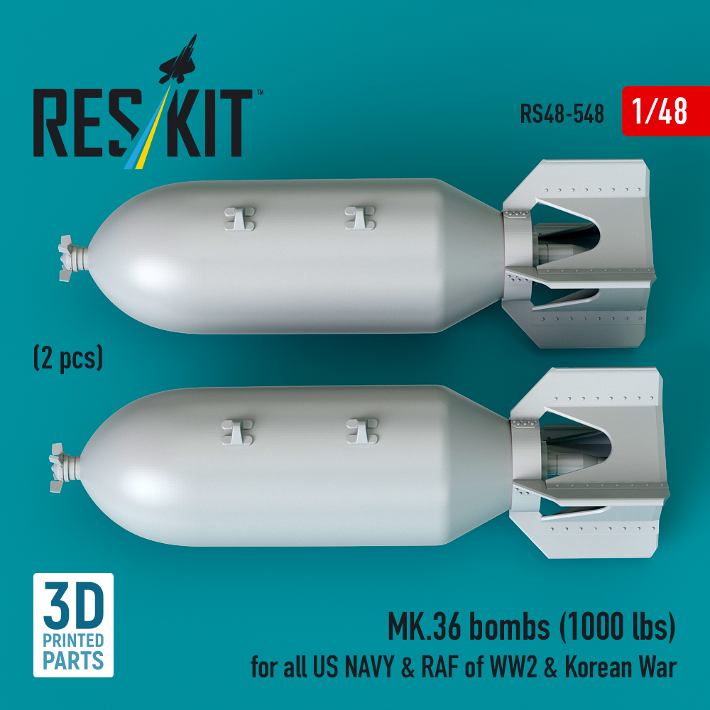 Reskit MK.36 bombs (2 pcs) for all US NAVY & RAF of WW2 & Korean War (3D Printed) (1/48) RS48-0548 - Image 2