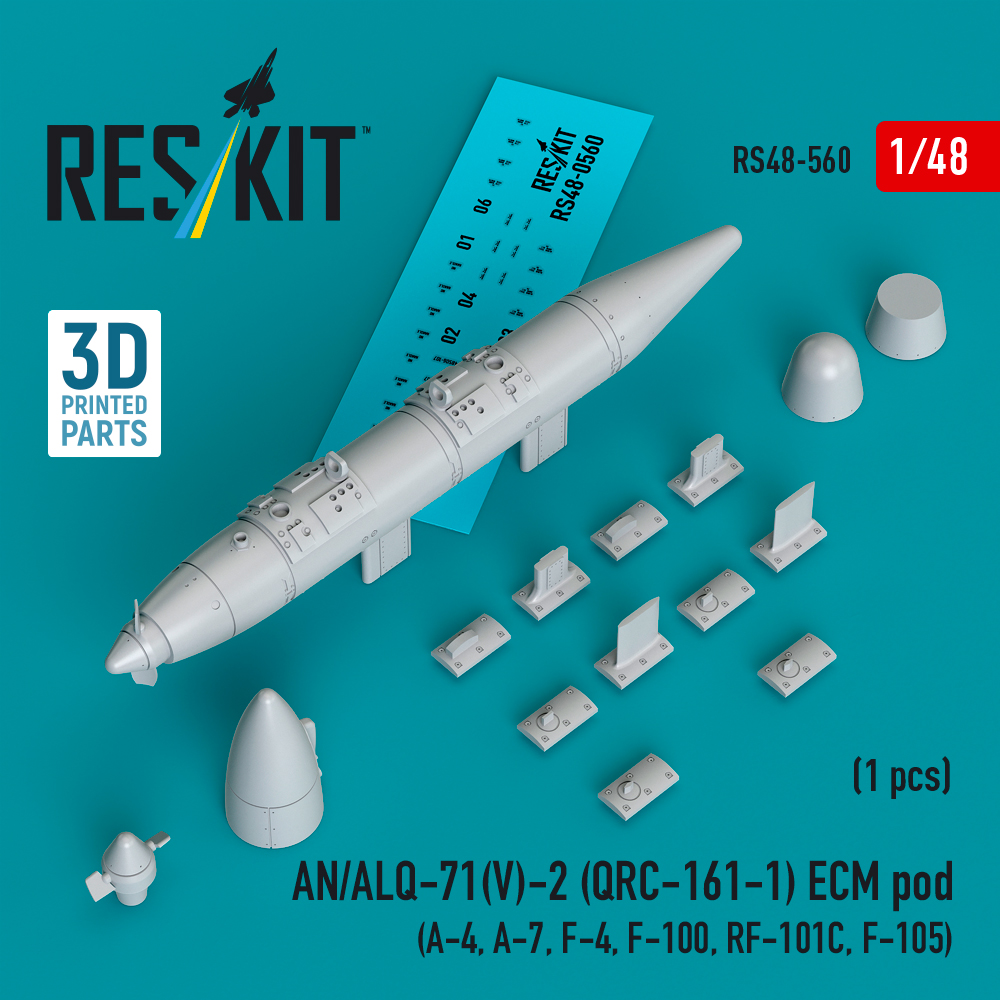 Reskit AN/ALQ-71(V)-2 ECM pod (1pcs) (A-4, A-7, F-4, F-100, RF-101C, F-105) (3D Printed) (1/48) RS48-0560