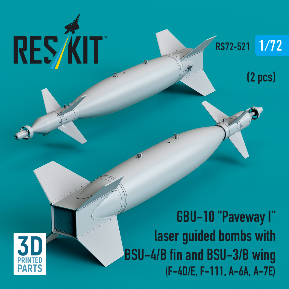 Reskit GBU-10 "Paveway I" laser guided bombs with BSU-4/B fin and BSU-3/B wing (2 pcs) (3D Printed) (1/72) RS72-0521 - Image 2