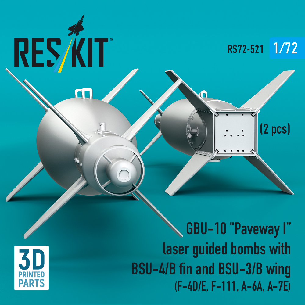 Reskit GBU-10 "Paveway I" laser guided bombs with BSU-4/B fin and BSU-3/B wing (2 pcs) (3D Printed) (1/72) RS72-0521 - Image 3