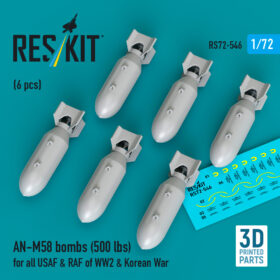 Reskit AN-M58 bombs (500 lbs) for all USAF & RAF of WW2 & Korean War (3D Printed) (1/72) RS72-0546