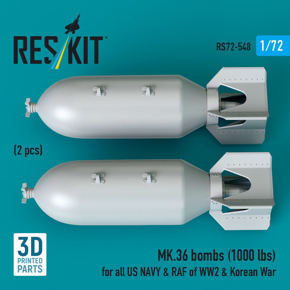 Reskit MK.36 bombs (1000 lbs) for all US NAVY & RAF of WW2 & Korean War (3D Printed) (1/72) RS72-0548 - Image 2