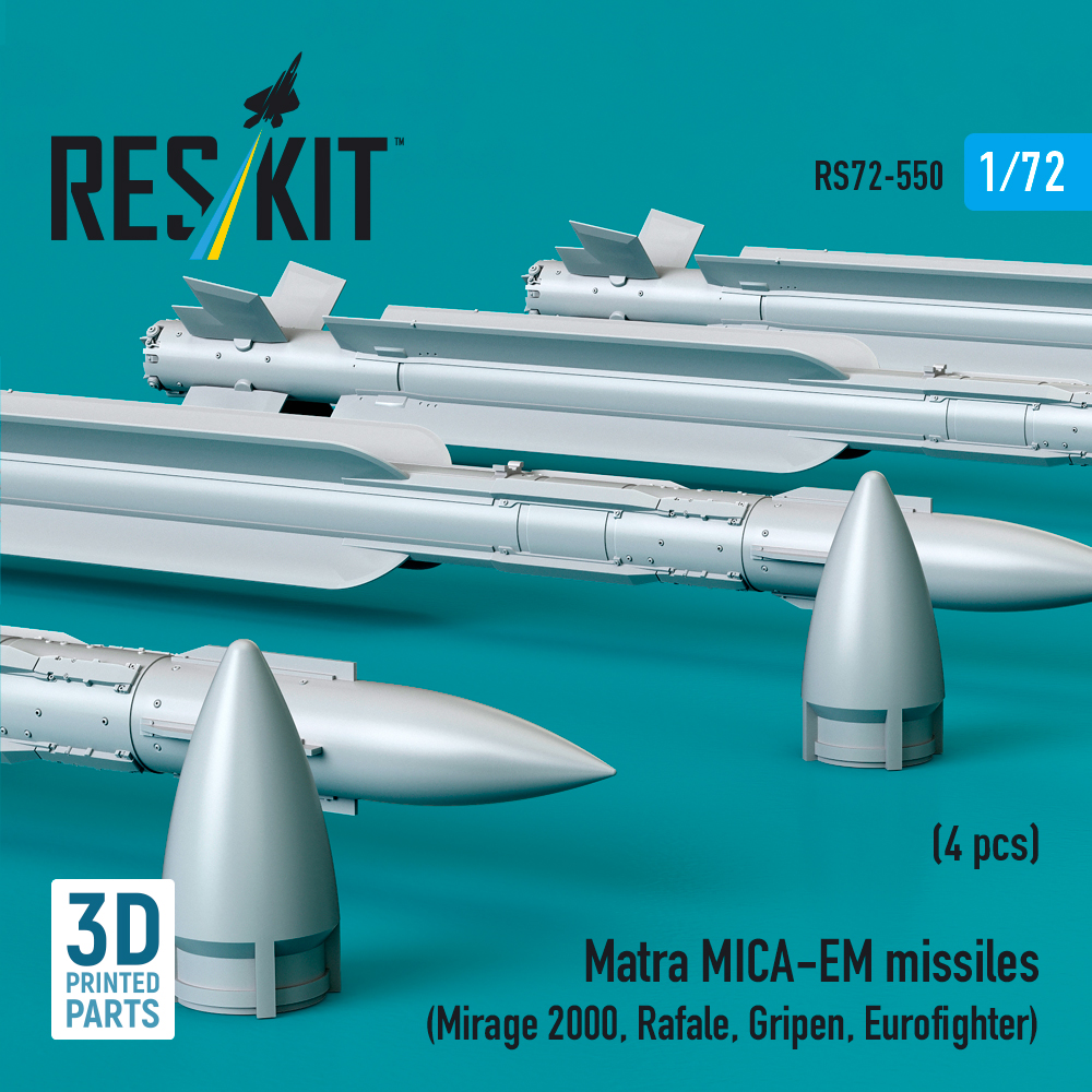 Reskit Matra MICA-EM missiles (4 pcs) (3D Printed) (1/72) RS72-0550 - Image 2