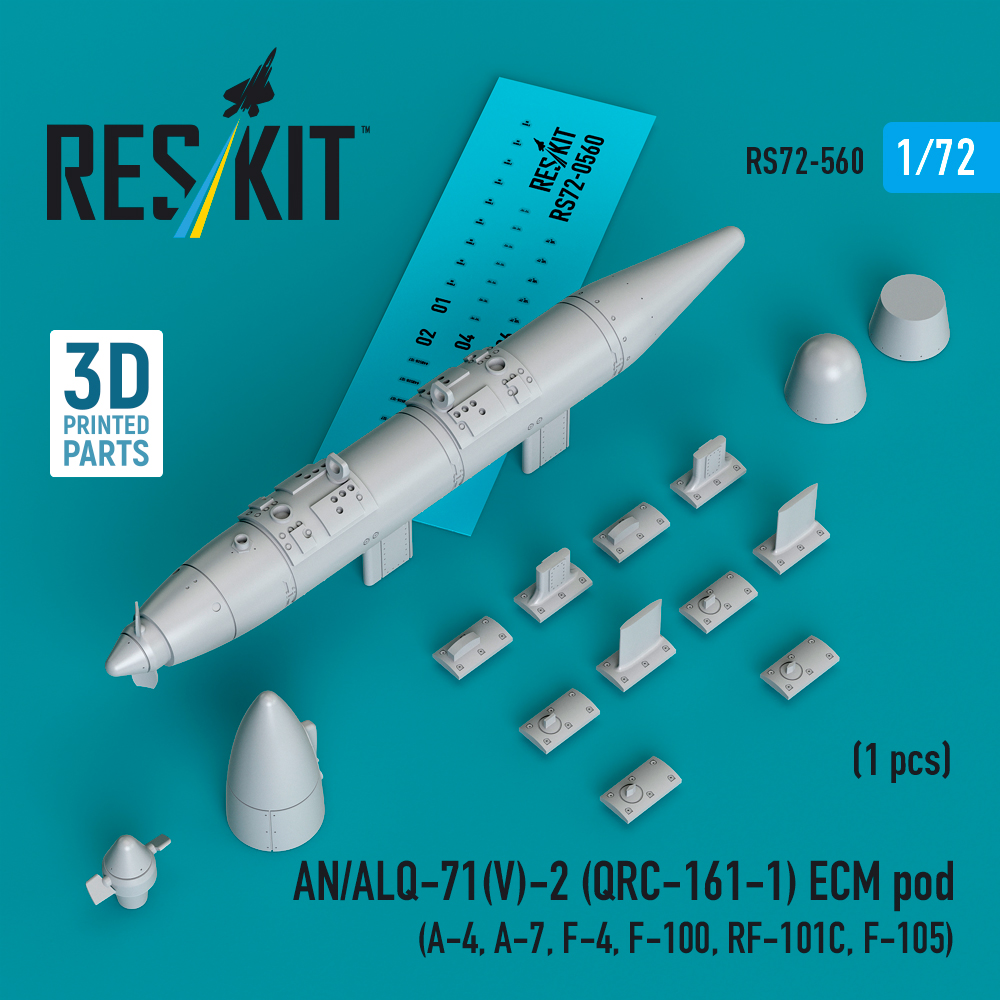 Reskit AN/ALQ-71(V)-2 ECM pod (1pcs) (A-4, A-7, F-4, F-100, RF-101C, F-105) (3D Printed) (1/72) RS72-0560