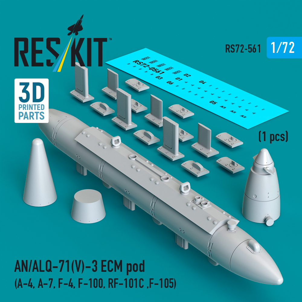 Reskit AN/ALQ-71(V)-3 ECM pod (A-4, A-7, F-4, F-100, RF-101C ,F-105) (3D Printed) (1/72) RS72-0561