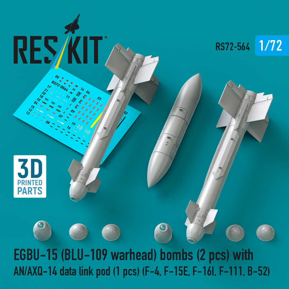 Reskit EGBU-15 (BLU-109 warhead) bombs with AN/AXQ-14 data link pod (1 pcs) (F-4, F-15E, F-16I, F-111, B-52) (3D Printed) (1/72) RS72-0564