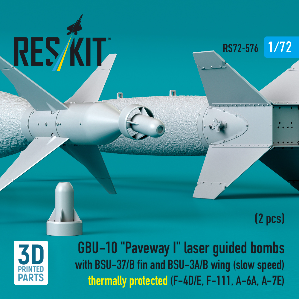 Reskit GBU-10 "Paveway I" laser guided bombs with BSU-37/B fin and BSU-3A/B wing (slow speed) thermally protected (F-4D/E, F-111, A-6A, A-7E) (3D Printed) (1/72) RS72-0576 - Image 2
