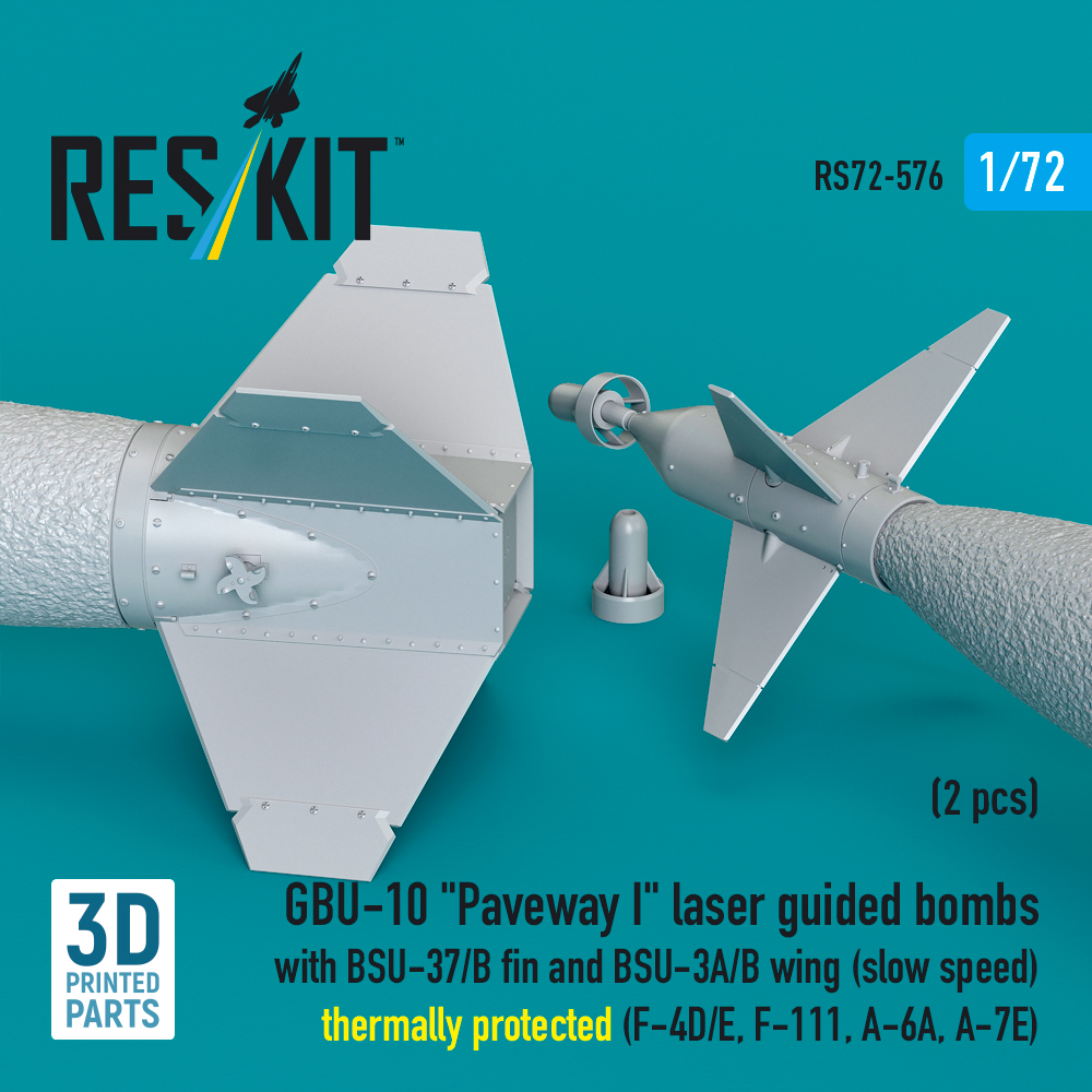 Reskit GBU-10 "Paveway I" laser guided bombs with BSU-37/B fin and BSU-3A/B wing (slow speed) thermally protected (F-4D/E, F-111, A-6A, A-7E) (3D Printed) (1/72) RS72-0576 - Image 3