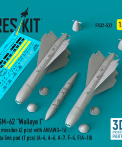 Reskit AGM-62 "Walleye I" ER missiles (2 pcs) with AN/AWG-16 data link pod (1 pcs) (A-4, A-6, A-7, F-4, F/A-18) (3D Printed) (1/32)