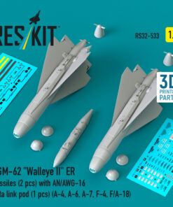 Reskit AGM-62 "Walleye II" ER missiles (2 pcs) with AN/AWG-16 data link pod (1 pcs) (A-4, A-6, A-7, F-4, F/A-18) (3D Printed) (1/32)